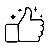Black outline of a hand giving a thumbs up with stars around it on a white background