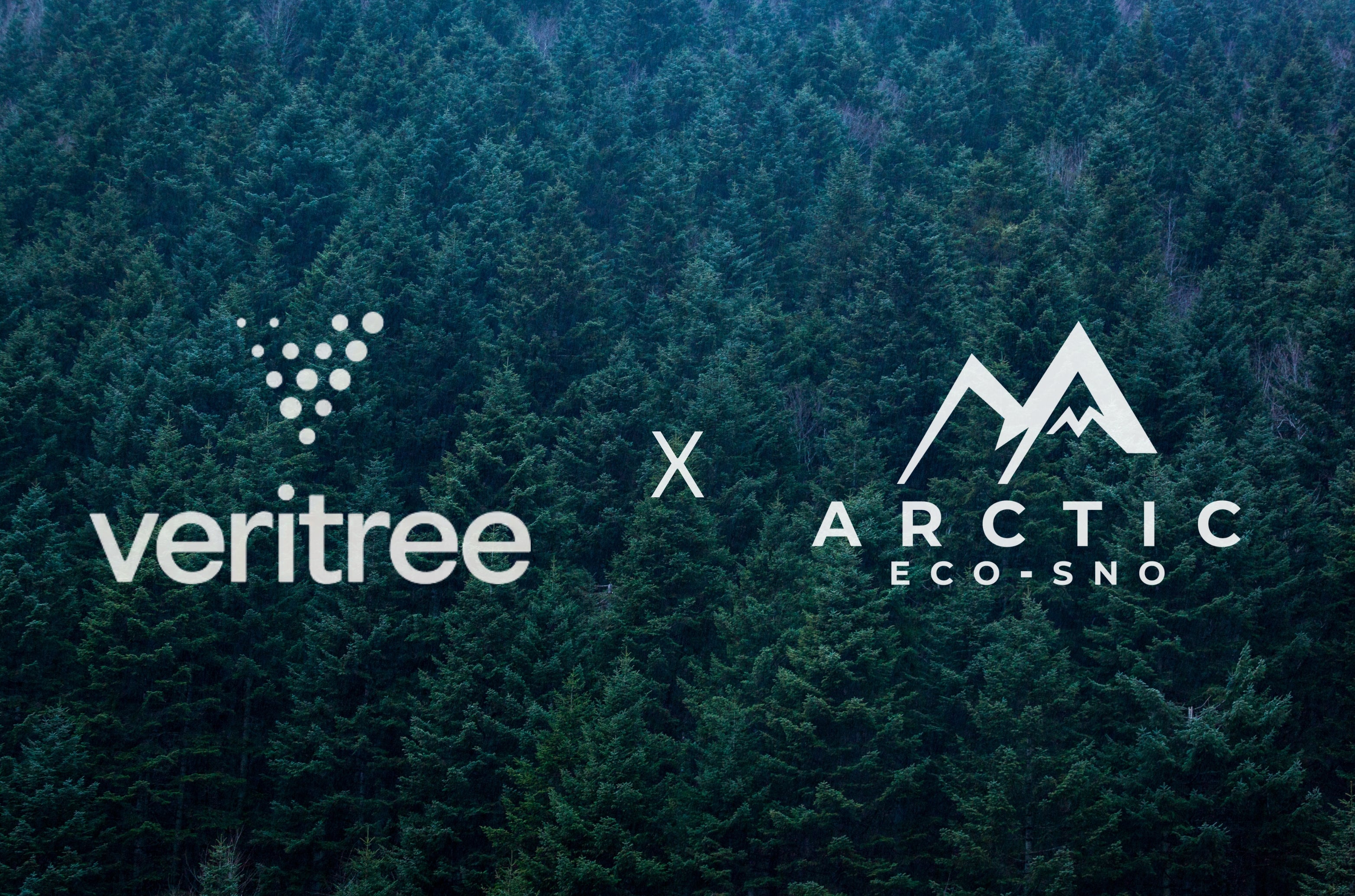 Veritree logo and arctic eco sno logo on a tree background