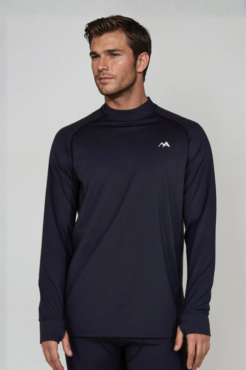 Front view of Man wearing MEN'S THERMAL BASE LAYER TOP BLACK - Arctic Eco