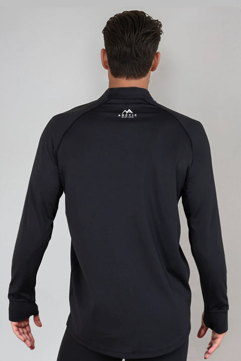 Back view of Man wearing MEN'S THERMAL BASE LAYER TOP BLACK