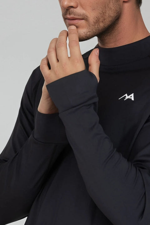 Side view of Man wearing MEN'S THERMAL BASE LAYER TOP BLACK - Arctic Eco
