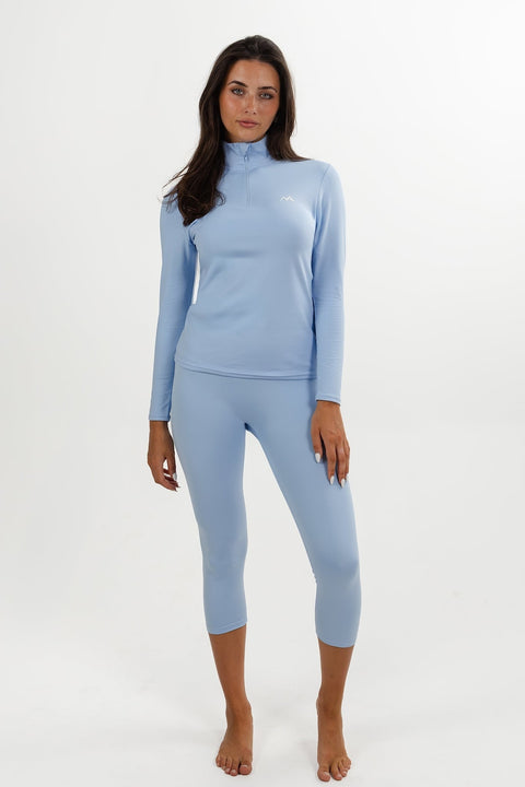 WOMEN'S THERMAL BASE LAYER TOP 1/4 ZIP SKY BLUE - Arctic Eco-SnoXS
