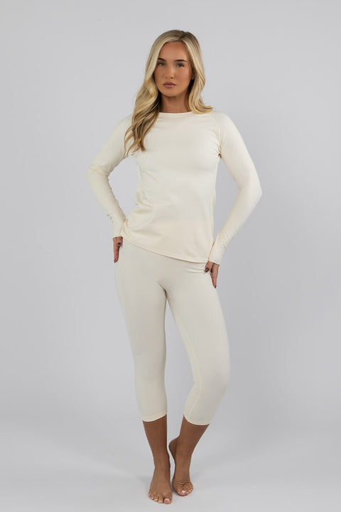 WOMEN'S THERMAL BASE LAYER TOP MOCK NECK BUTTER CREAM - Arctic Eco - SnoXS