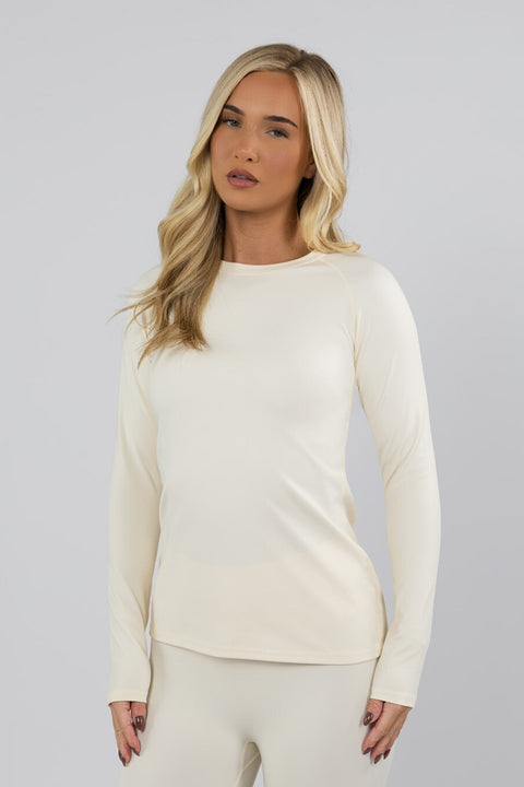 WOMEN'S THERMAL BASE LAYER TOP MOCK NECK BUTTER CREAM - Arctic Eco - SnoXS